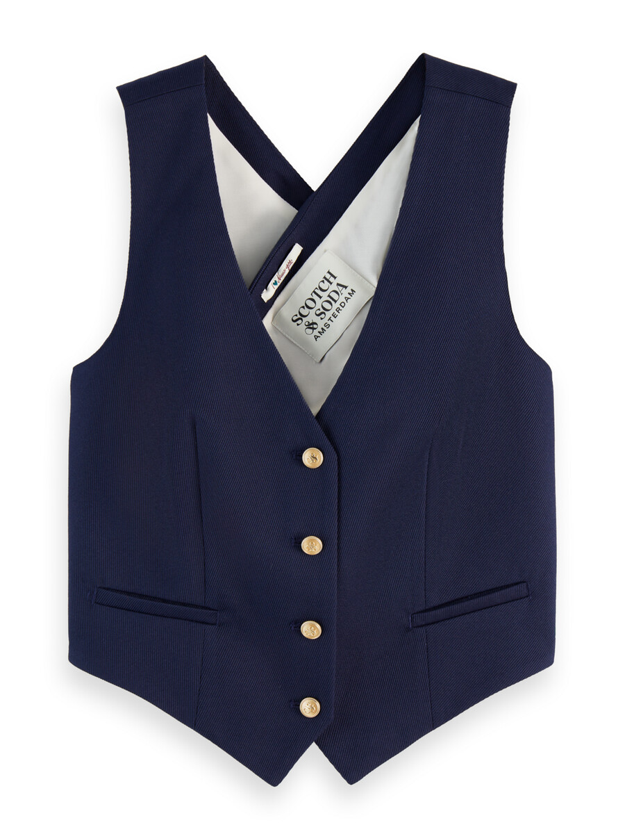 gilet in gabardine twill incrociato sulla schiena