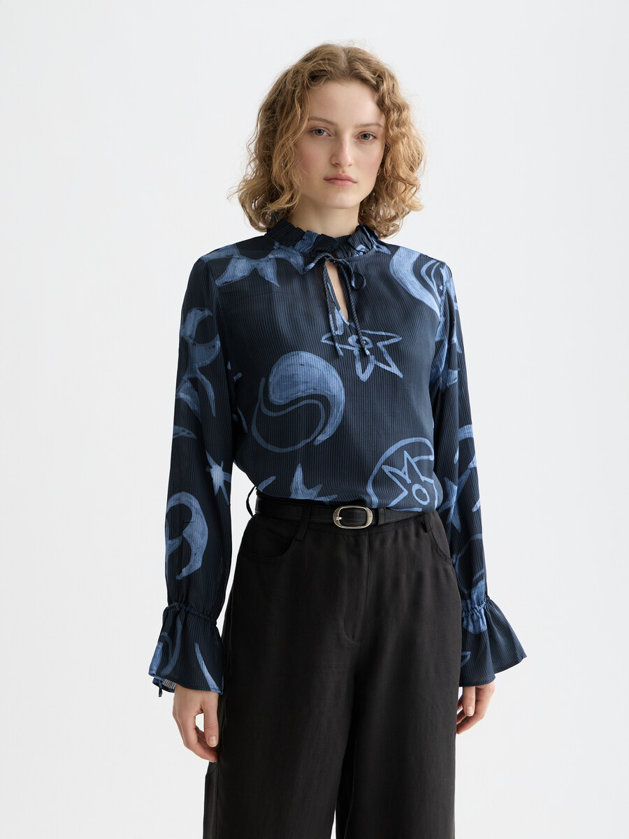 camicia con polsini con coulisse stampata
