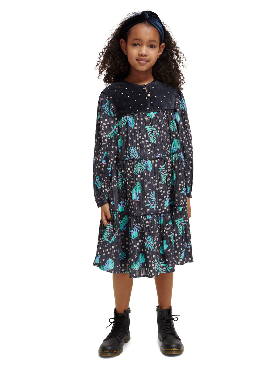 abito da bambina con dettagli in velluto stampato all-over