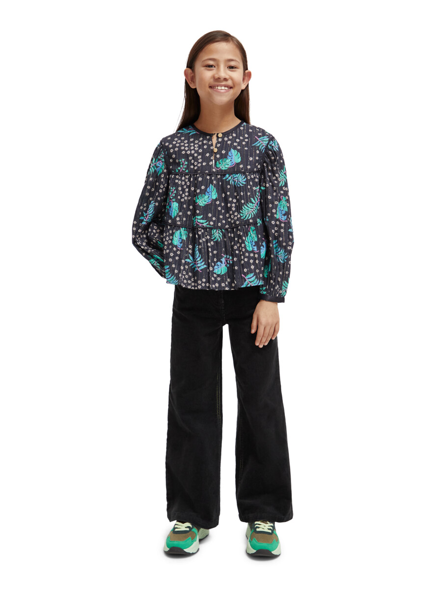 top con rilegatura in raso stampato all-over per bambine