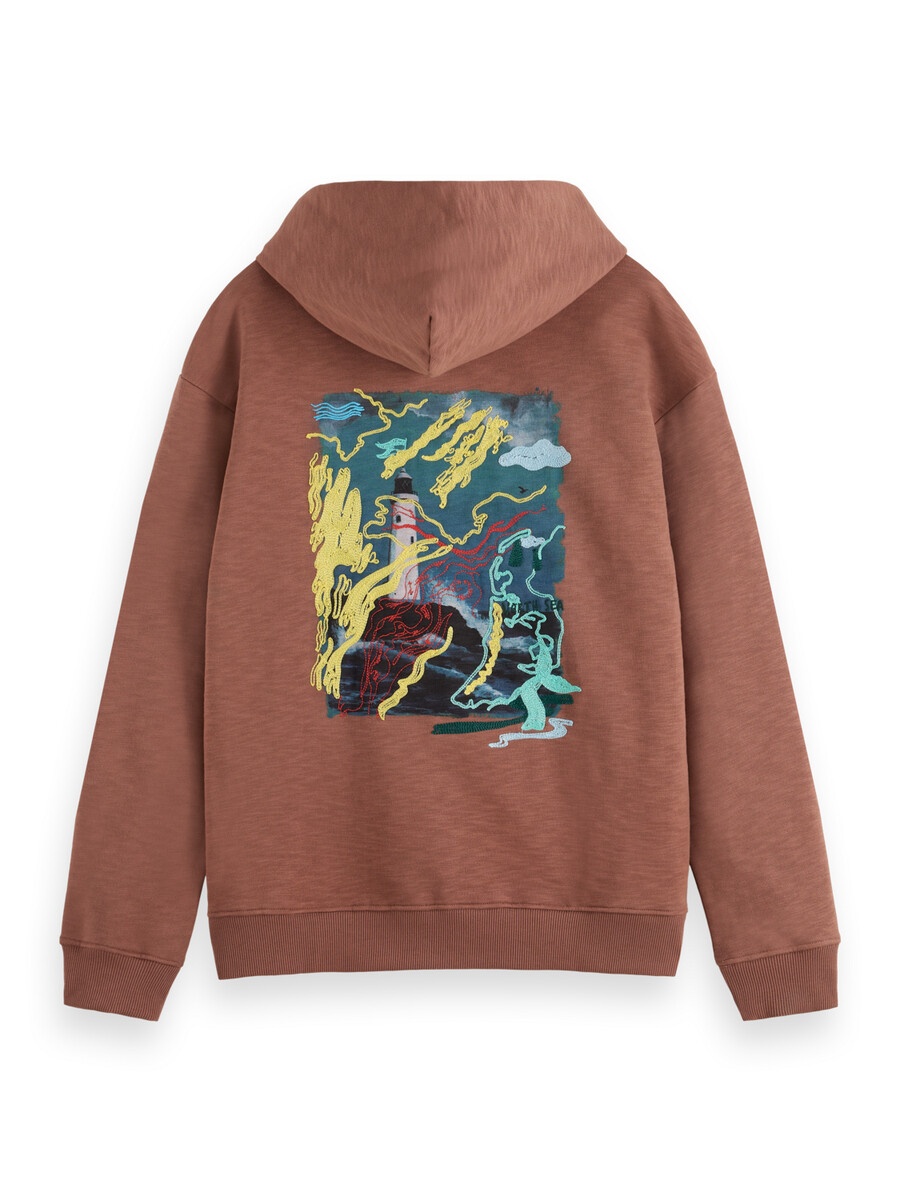 felpa con cappuccio con grafica lighthouse fronte retro