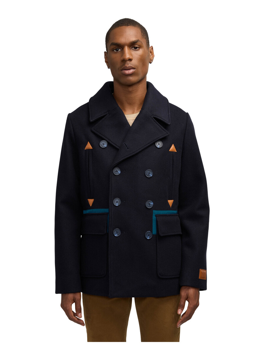 cappotto izak con dettagli a contrasto e colletto rimovibile