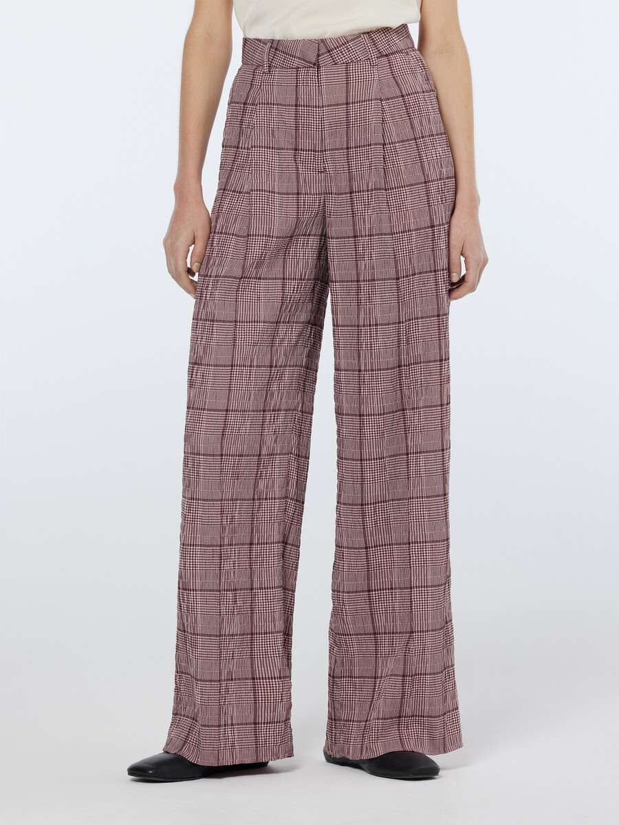 pantaloni a vita alta e gamba larga in seersucker principe di galles