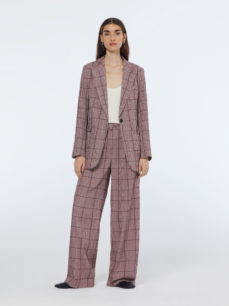 pantaloni a vita alta e gamba larga in seersucker principe di galles
