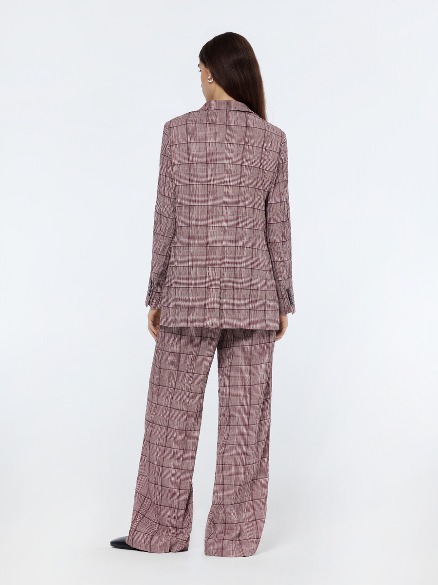 pantaloni a vita alta e gamba larga in seersucker principe di galles