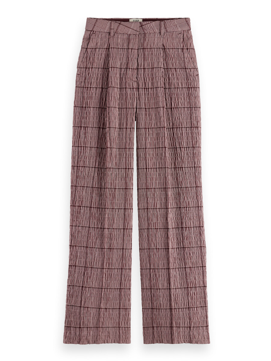 pantaloni a vita alta e gamba larga in seersucker principe di galles