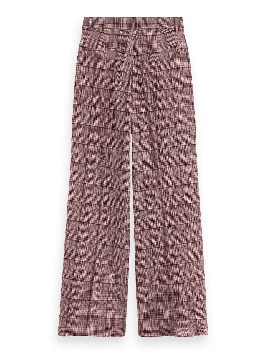 pantaloni a vita alta e gamba larga in seersucker principe di galles