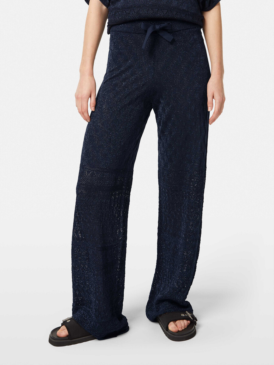 pantaloni in maglia traforata metallizzata