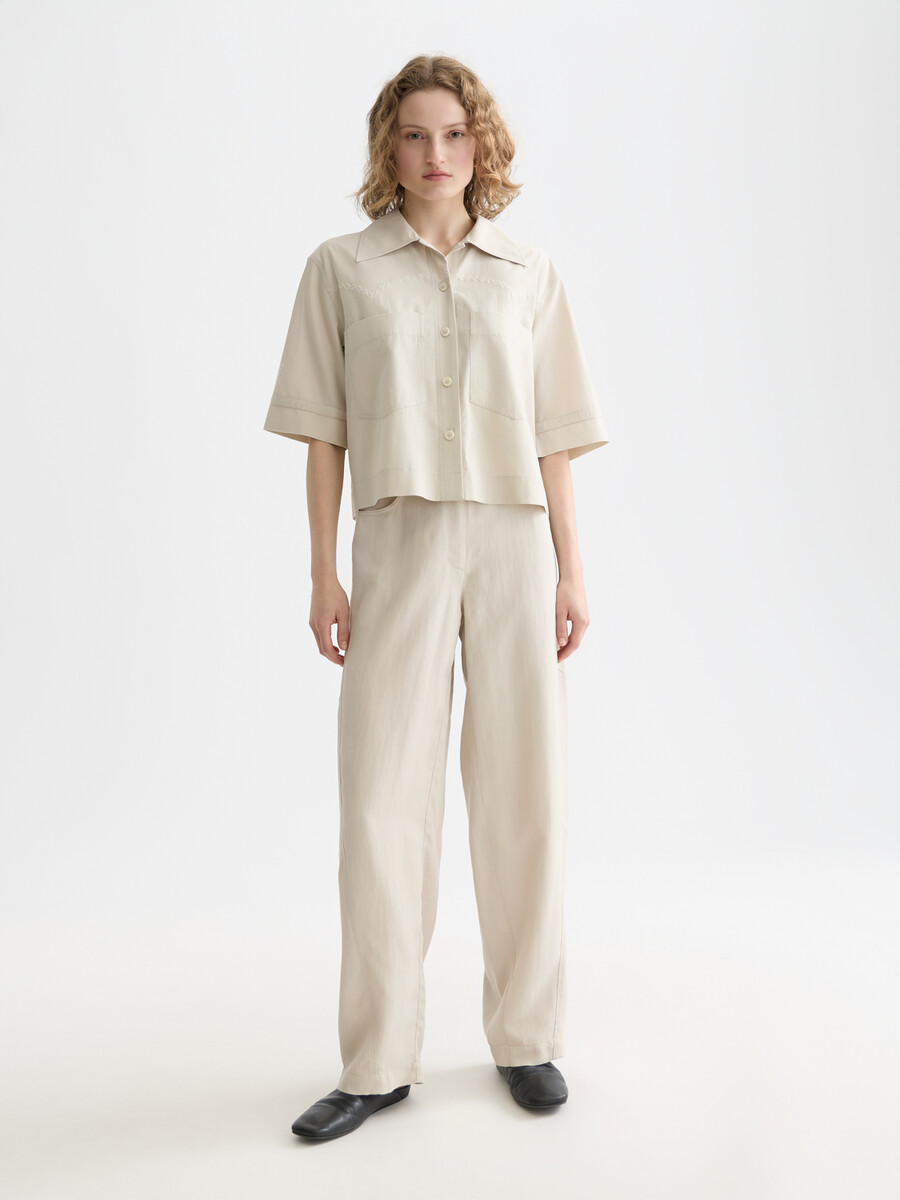 lotus - pantaloni in twill a vita alta con gamba a botte