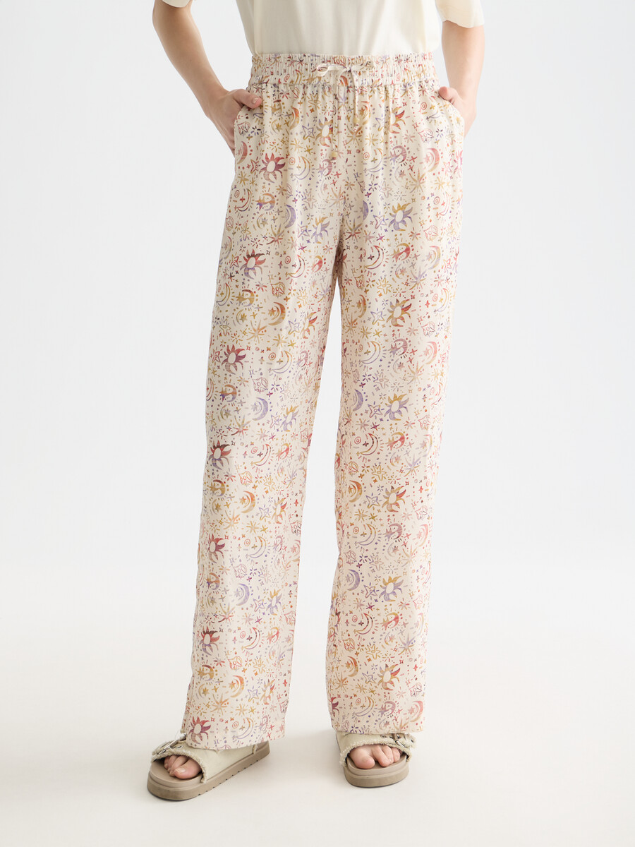 gia - pantaloni a vita media con stampa all-over e gamba larga