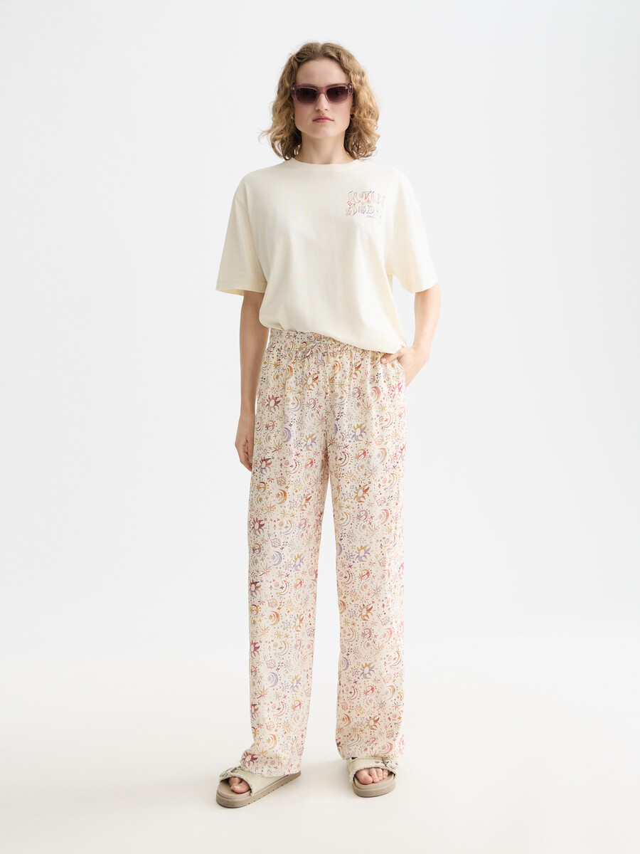 gia - pantaloni a vita media con stampa all-over e gamba larga