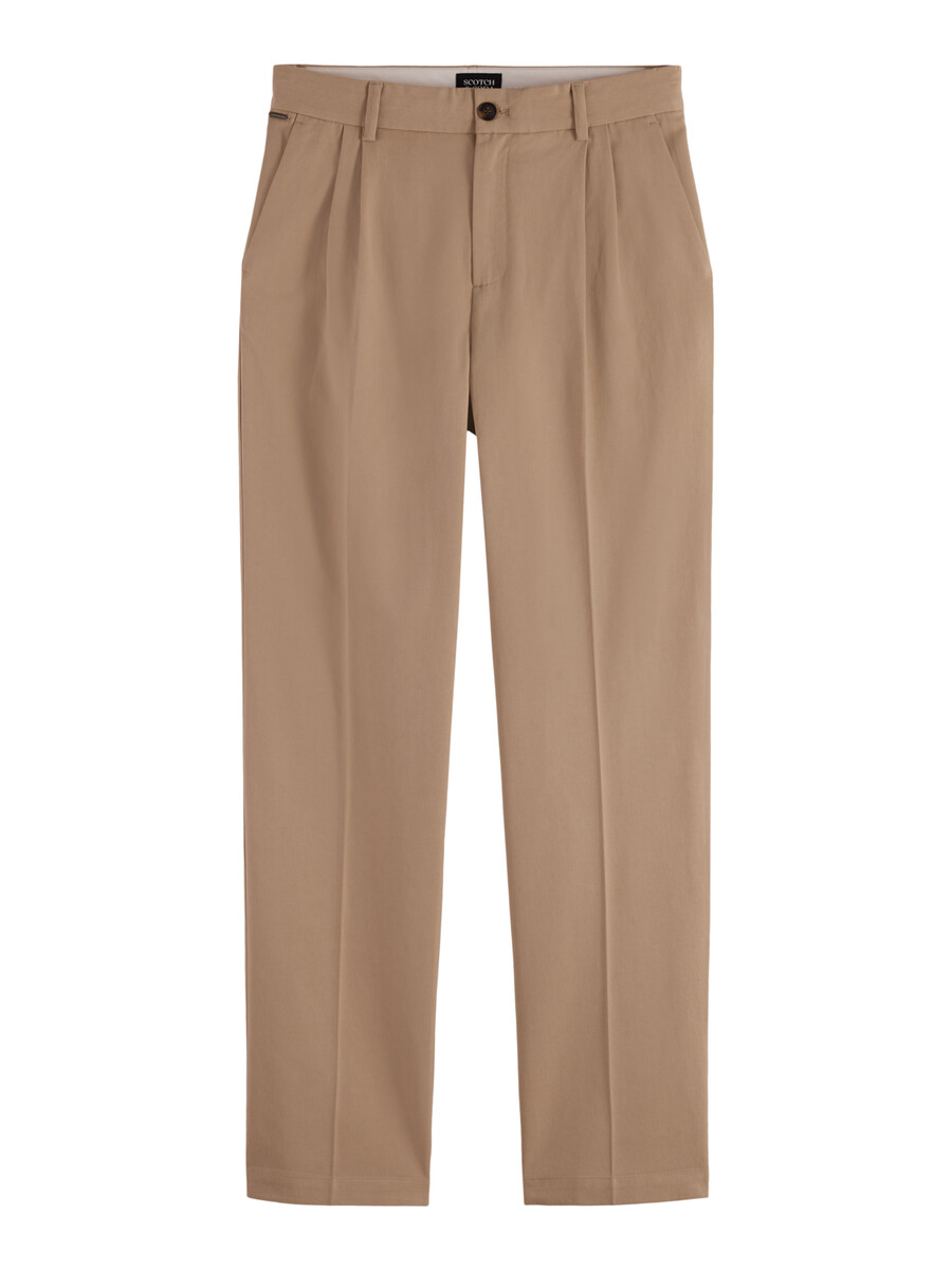 chino dritto e rilassato in twill di cotonelyocell plissettato