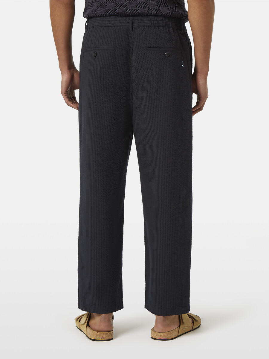 jogger plissettato rilassato dritto in misto cotone seersucker