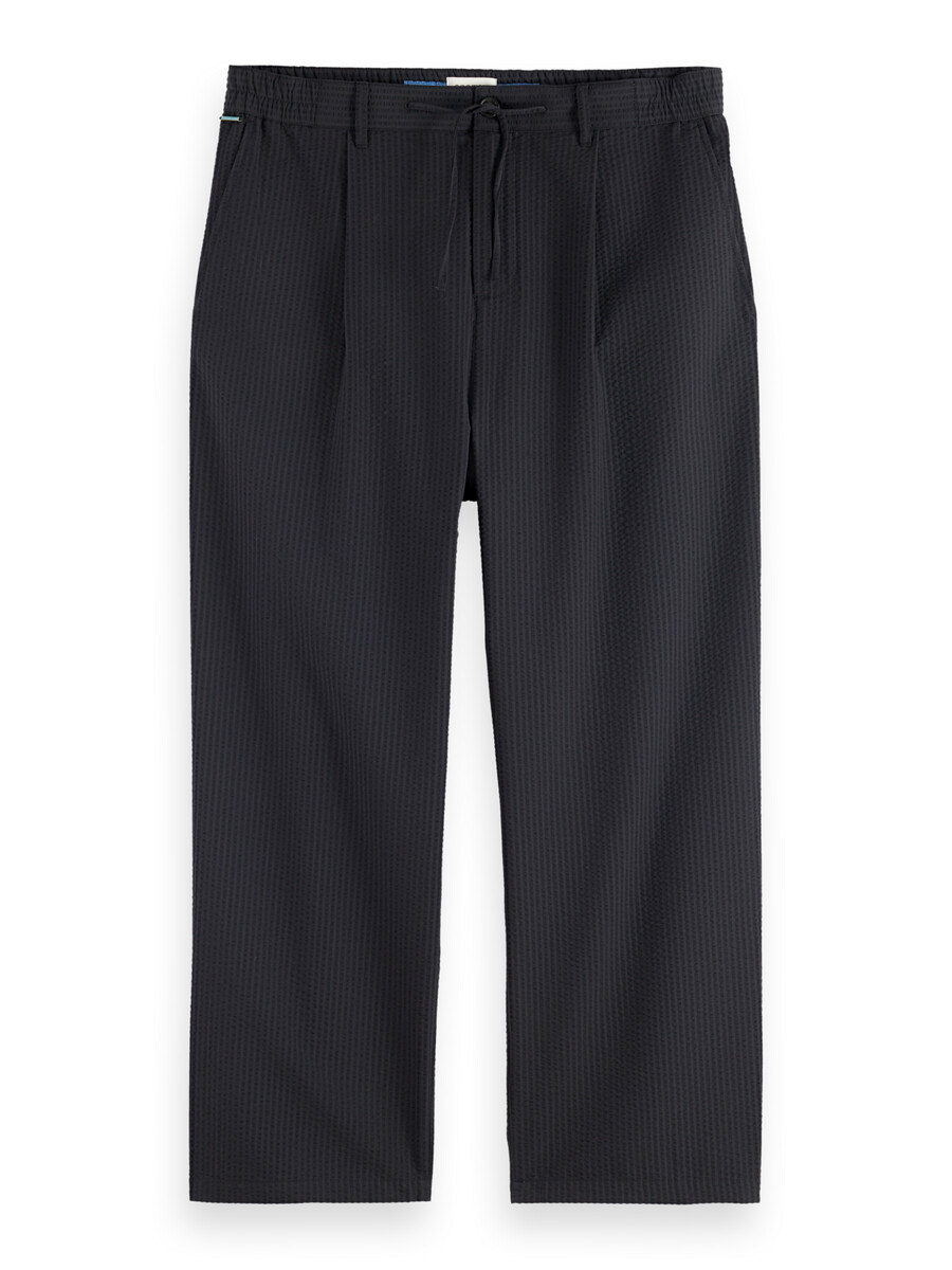 jogger plissettato rilassato dritto in misto cotone seersucker