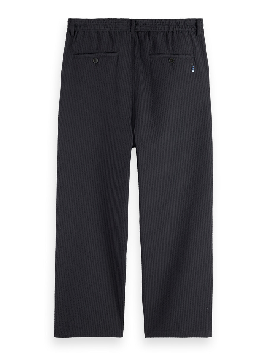 jogger plissettato rilassato dritto in misto cotone seersucker