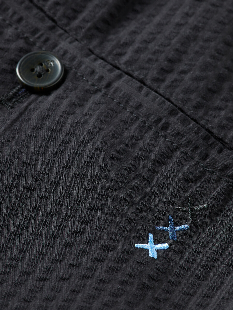 jogger plissettato rilassato dritto in misto cotone seersucker