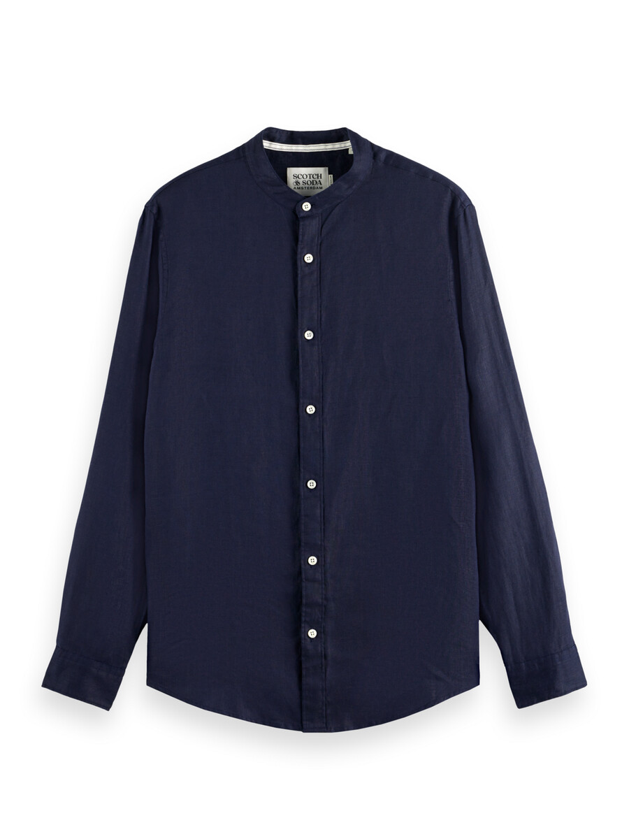 essentials — camicia in lino con collo alto