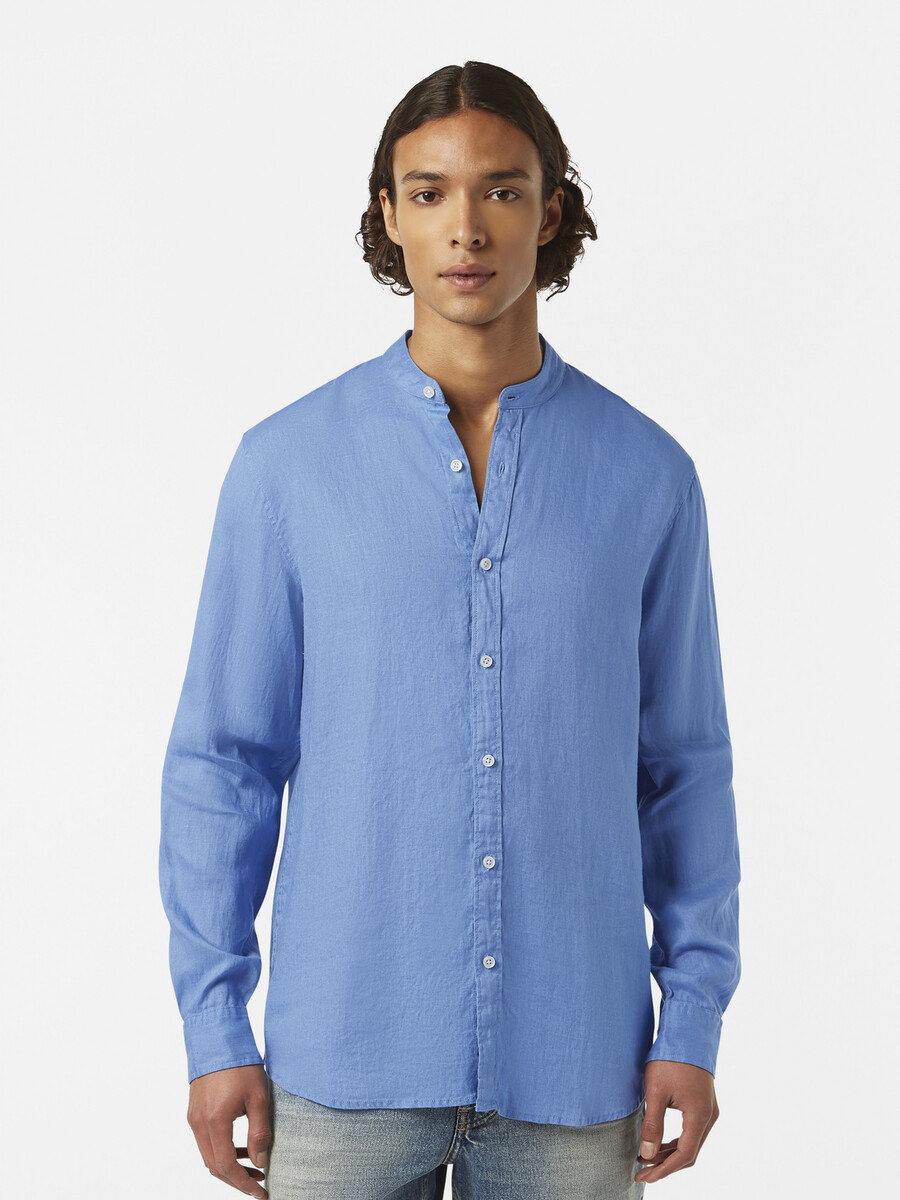 camicia in lino con colletto rialzato dalla vestibilità regolare