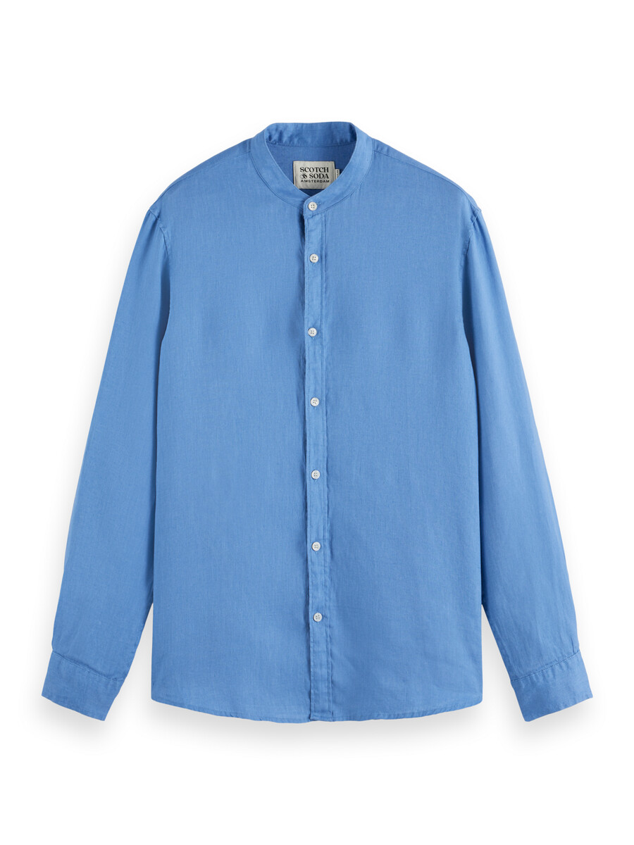 camicia in lino con colletto rialzato dalla vestibilità regolare