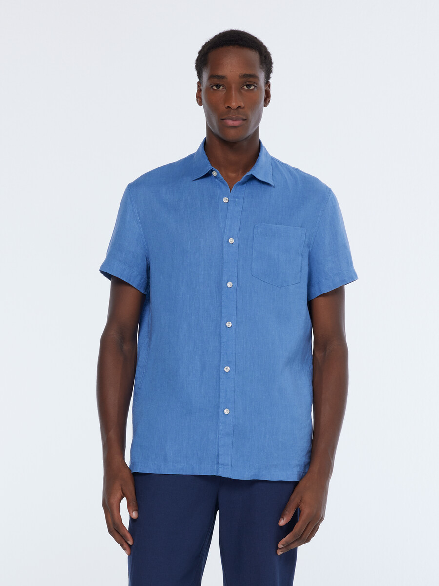camicia in lino a maniche corte vestibilità regolare