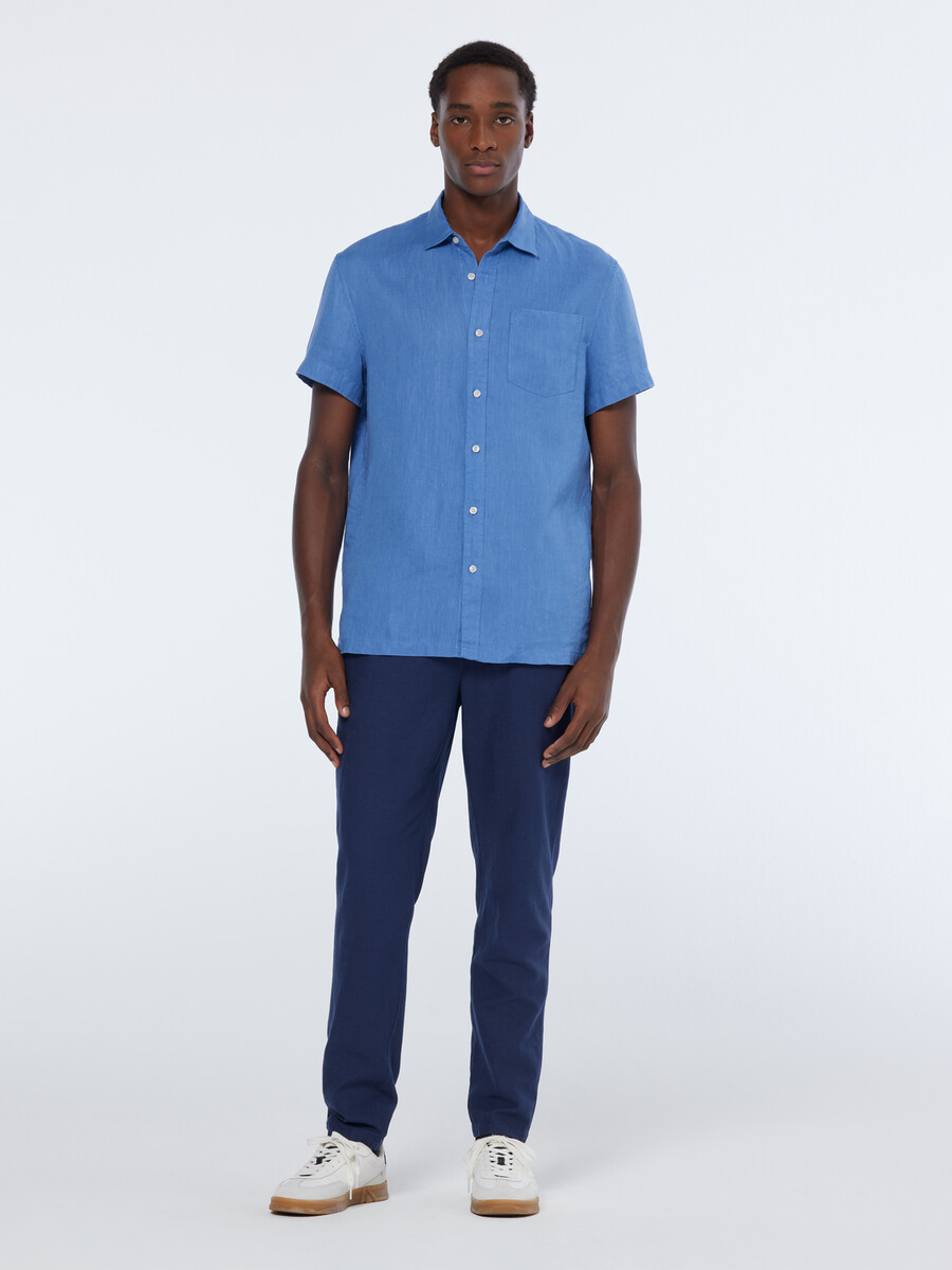 camicia in lino a maniche corte vestibilità regolare