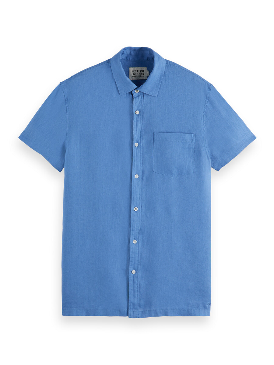 camicia in lino a maniche corte vestibilità regolare
