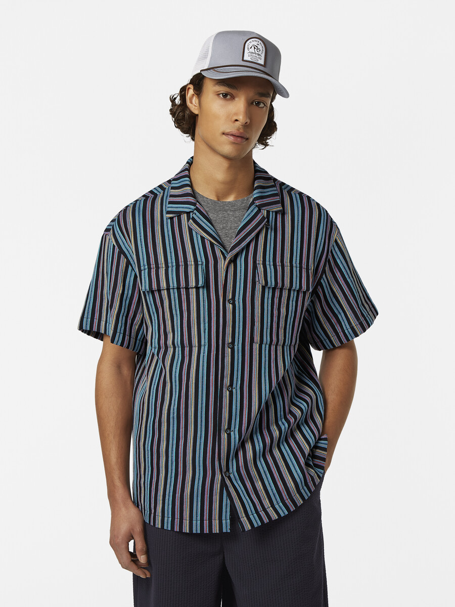 camicia jacquard a righe a maniche corte e vestibilità rilassata