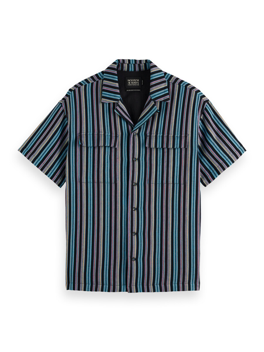 camicia jacquard a righe a maniche corte e vestibilità rilassata