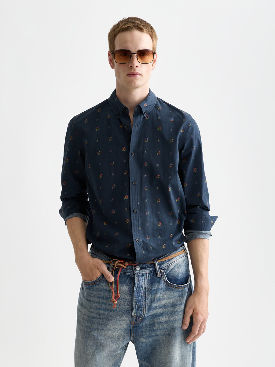 camicia slim fit in cotone stampato