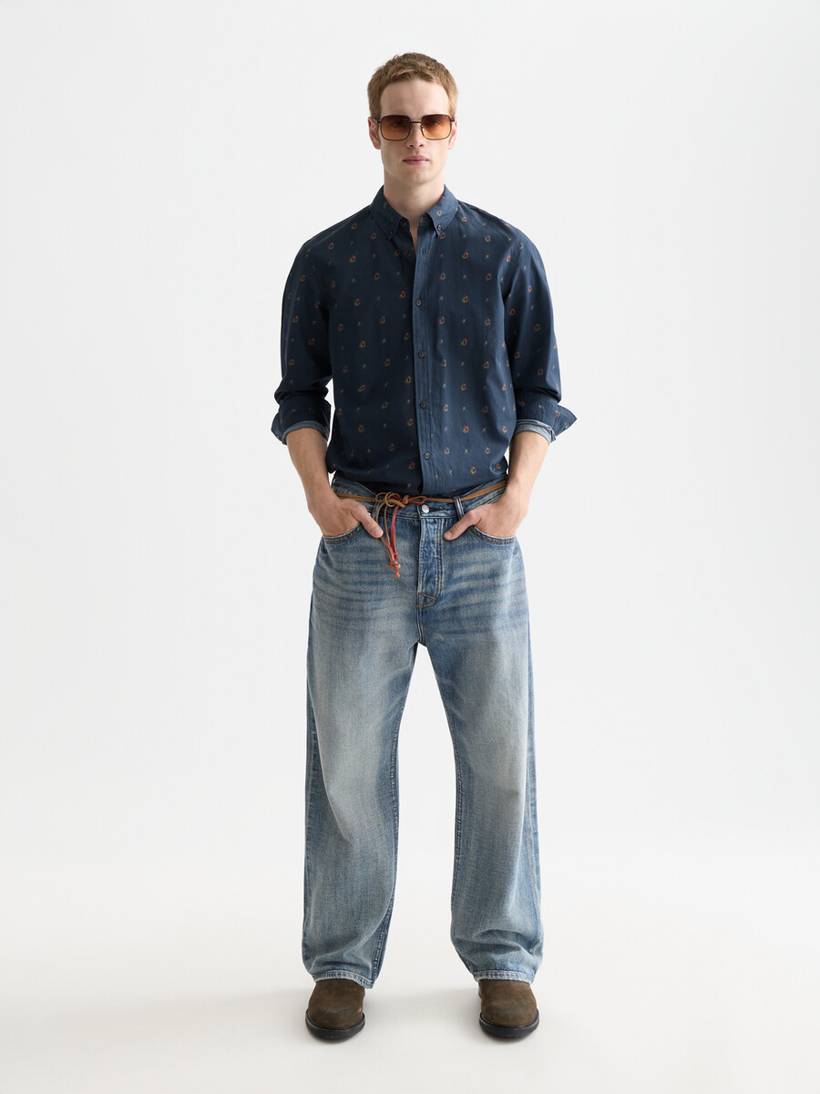 camicia slim fit in cotone stampato