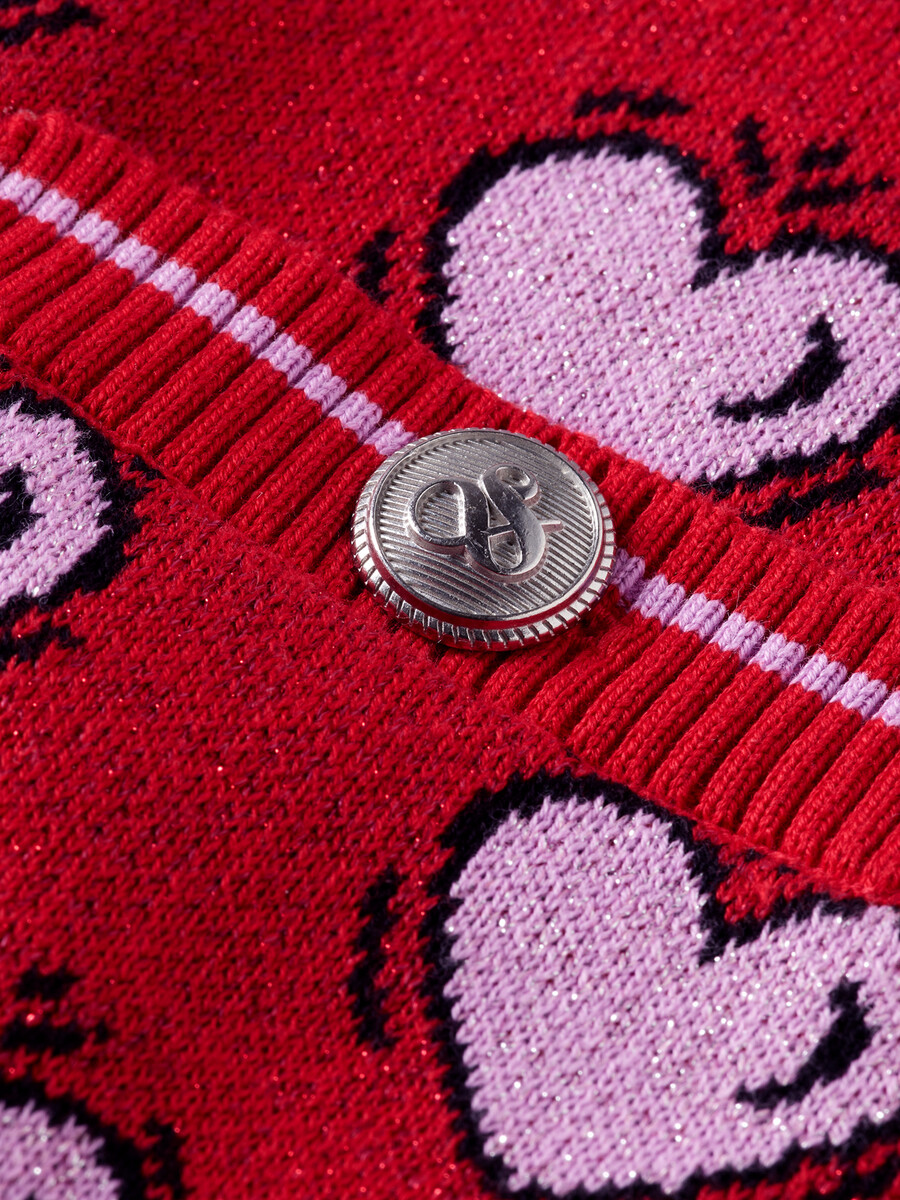 cardigan con stampa a cuore scotch soda x burton morris