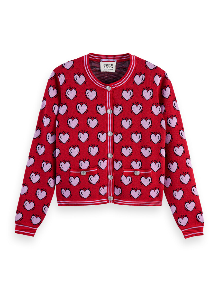 cardigan con stampa a cuore scotch soda x burton morris