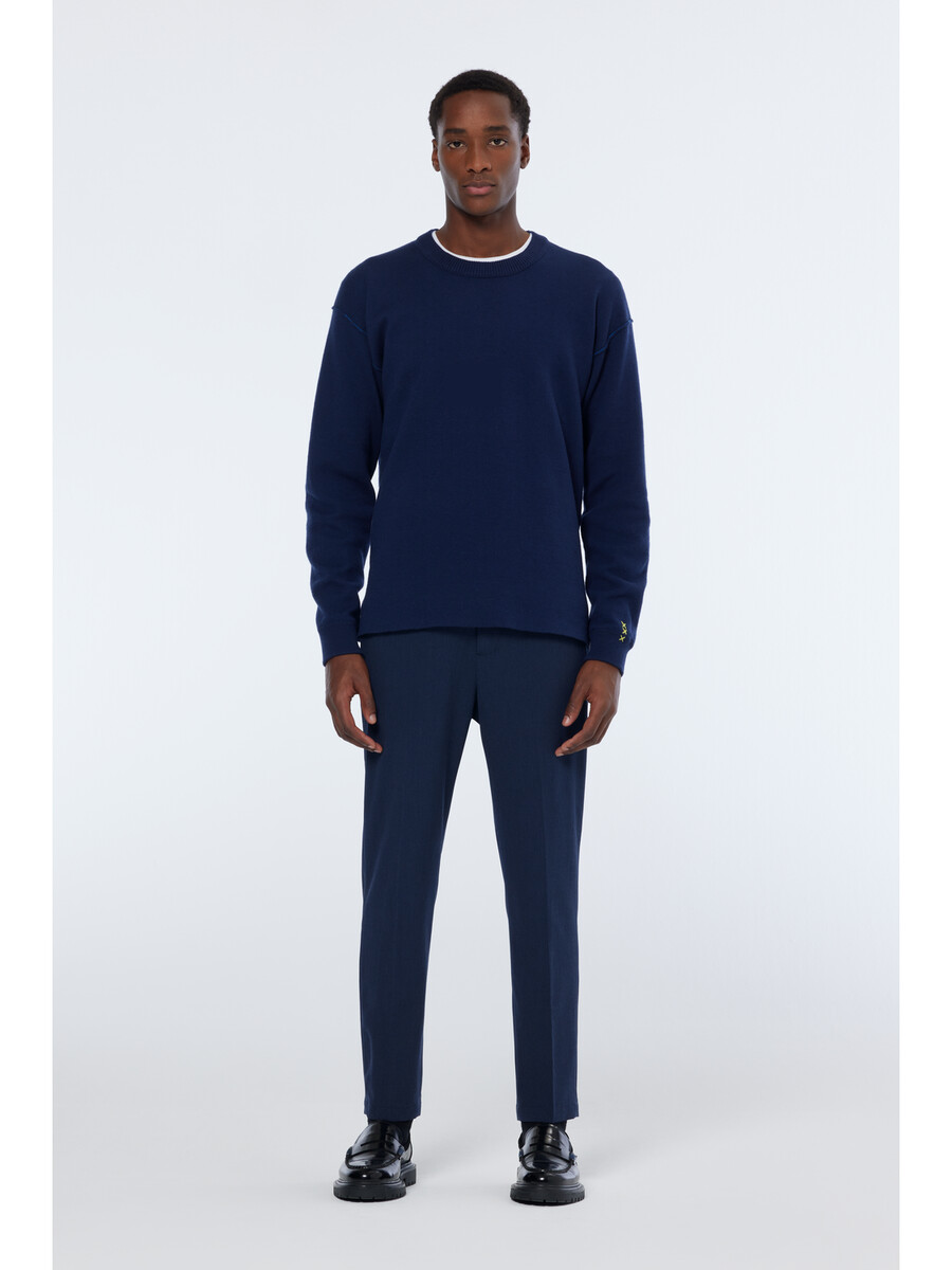 maglia girocollo con spalle cadenti in lana merino double face