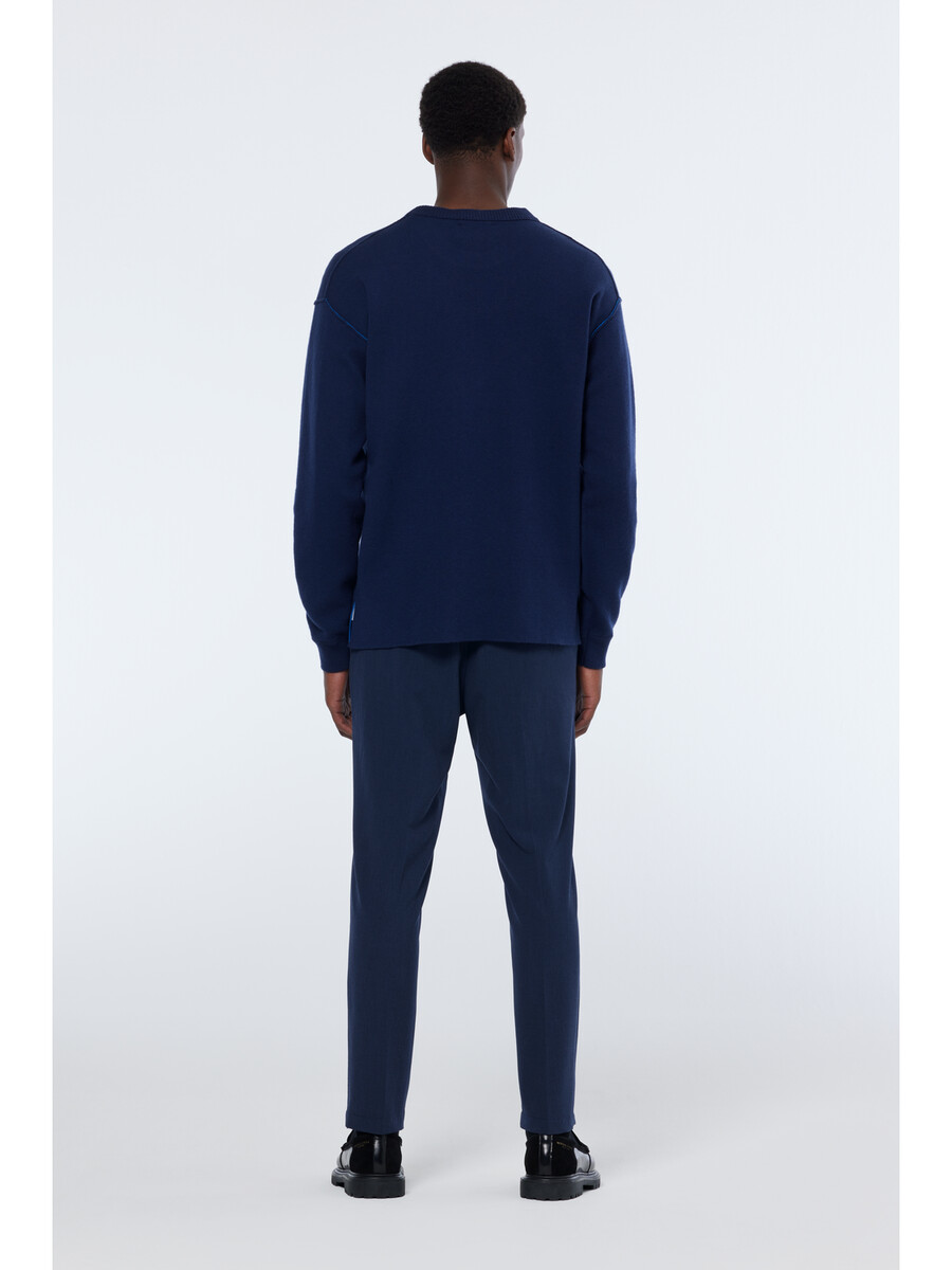 maglia girocollo con spalle cadenti in lana merino double face