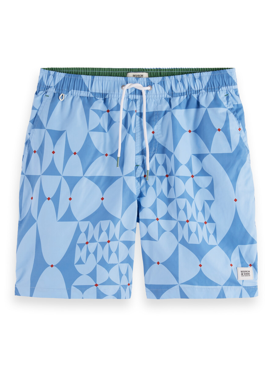 pantaloncini da bagno di media lunghezza con stampa a rombi