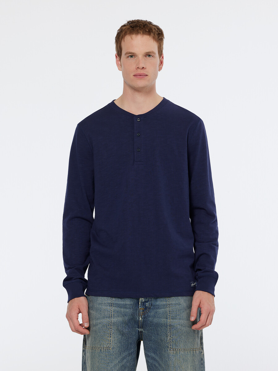 t-shirt a maniche lunghe slub henley vestibilità regolare