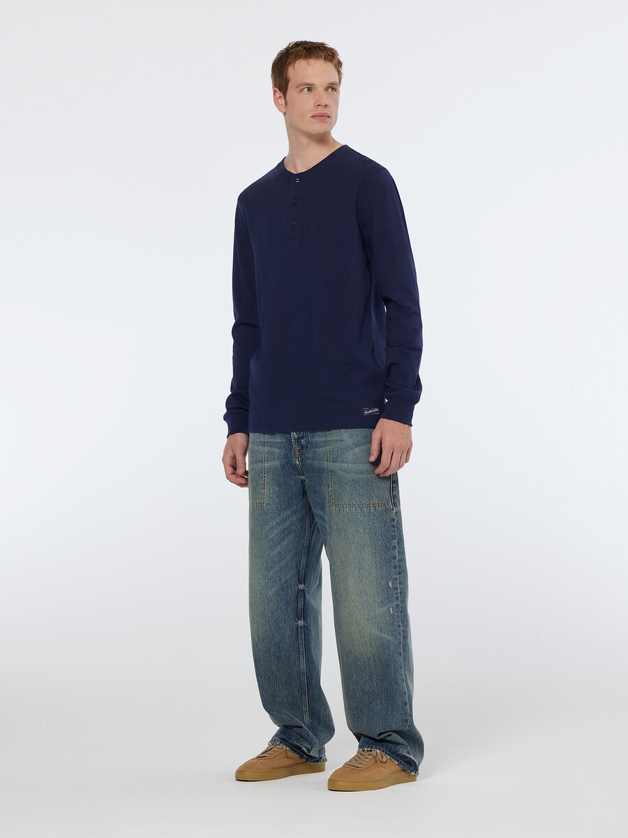 t-shirt a maniche lunghe slub henley vestibilità regolare