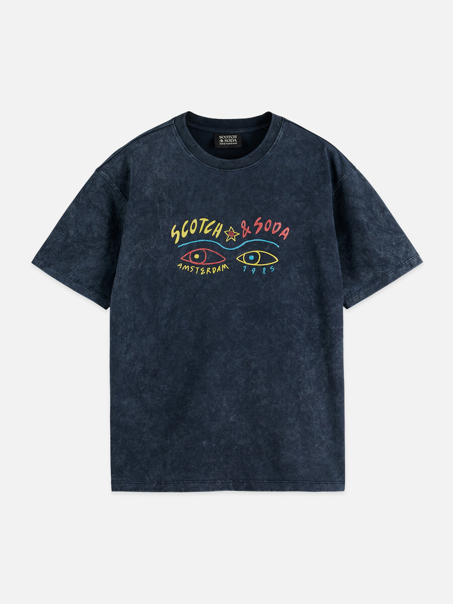 t-shirt rilassata con grafica frontale lavata a neve