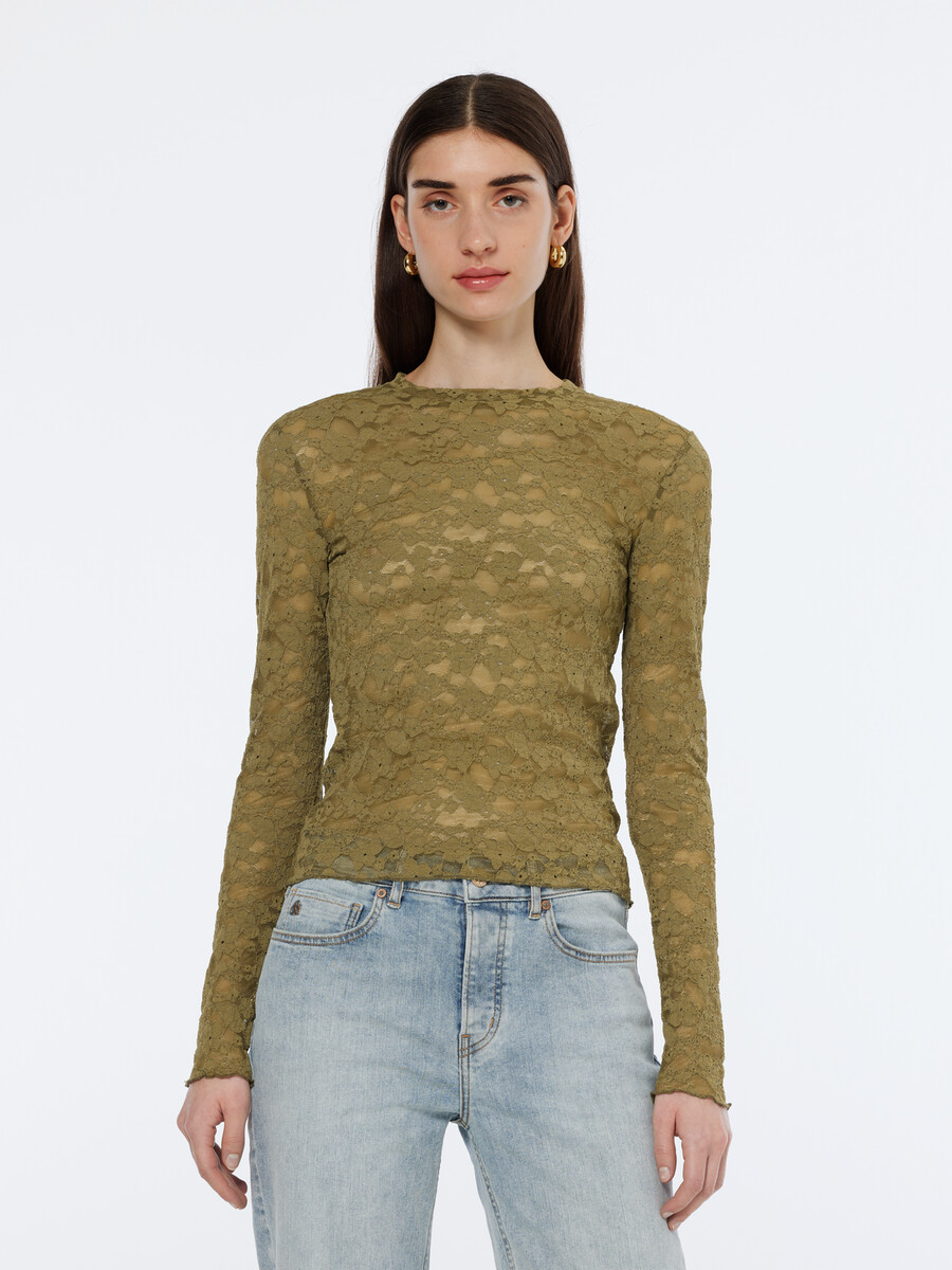 camicia a maniche lunghe in pizzo floreale